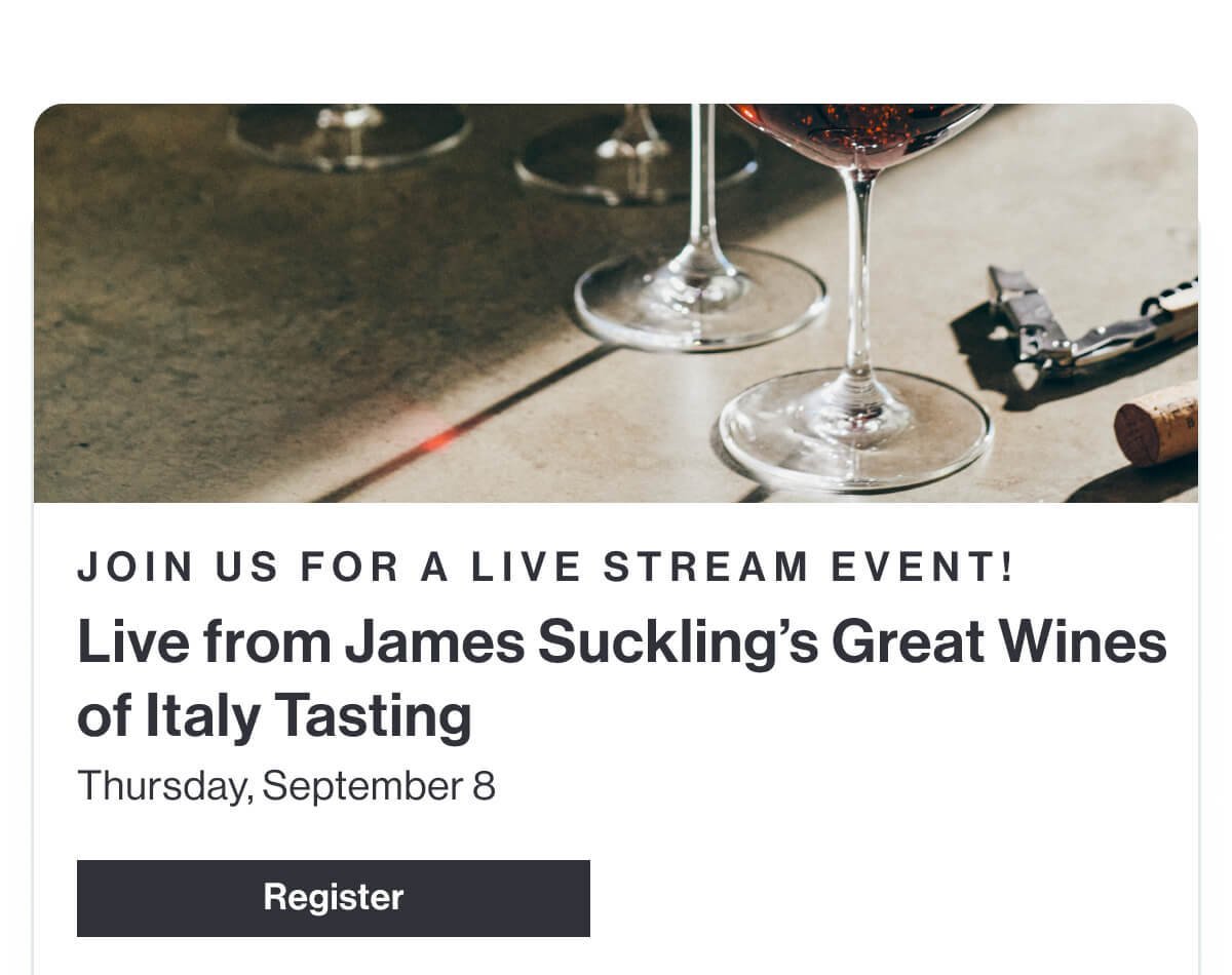 Join us for a Live Stream Event! Live from James Suckling's Great Wines of Italy Tasting - Thursday September 8