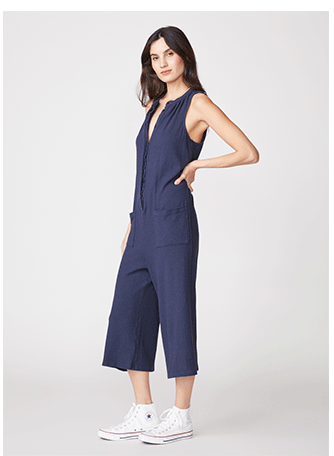 Organic Puckered Knit Jumpsuit in New Navy