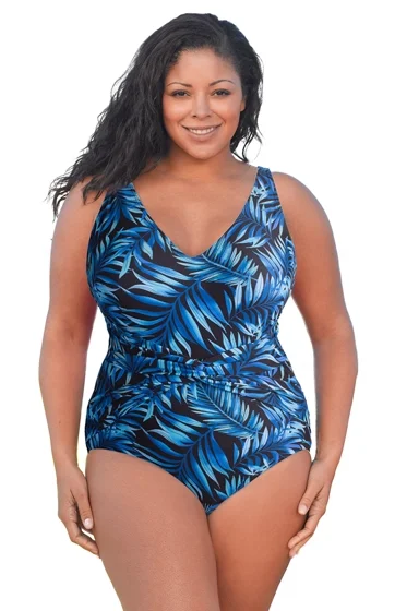 ALWAYS FOR ME PLUS SIZE V-NECK TWIST FRONT ONE PIECE SWIMSUIT