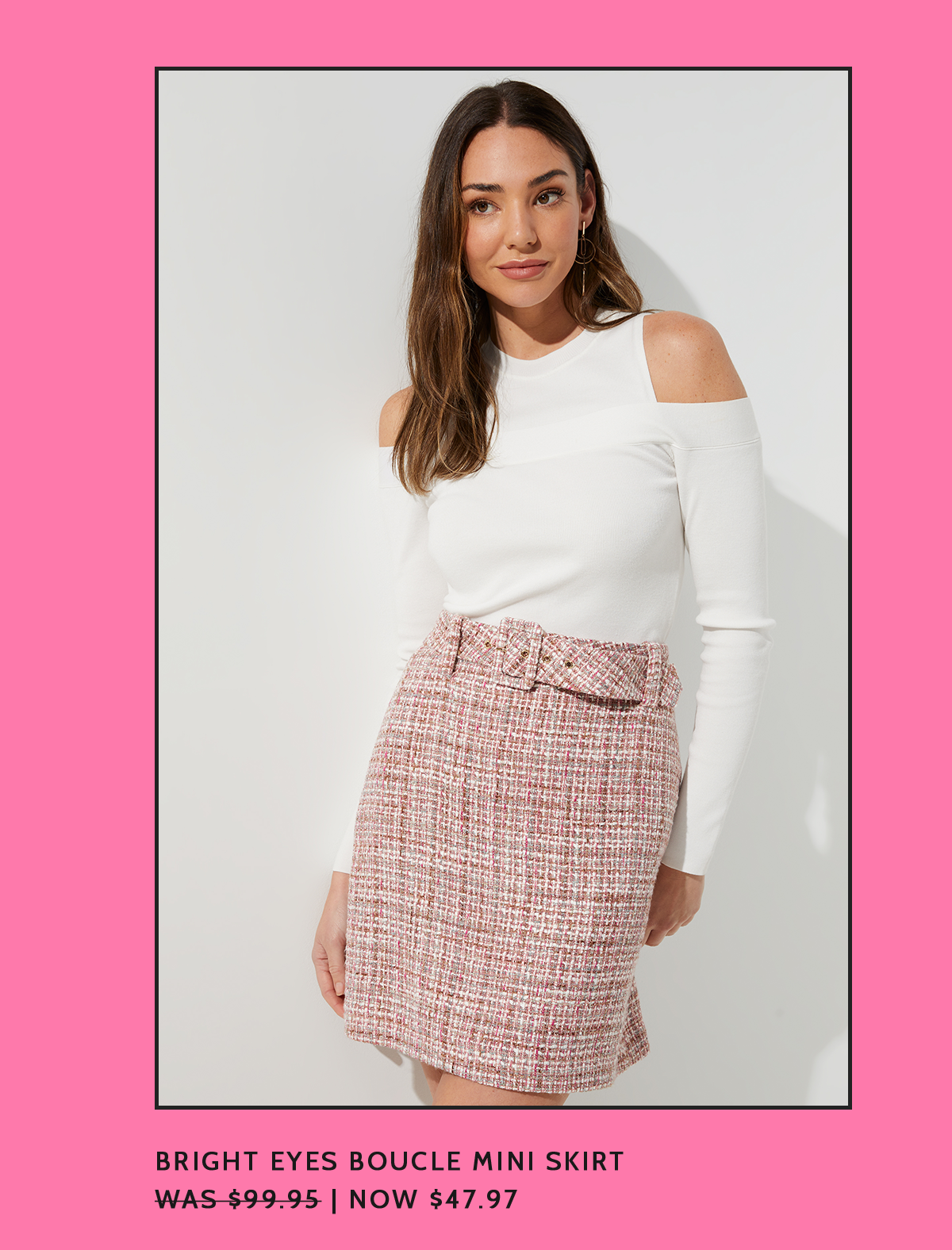 BRIGHT EYES BOUCLE MINI SKIRT  WAS $99.95 | NOW $47.97