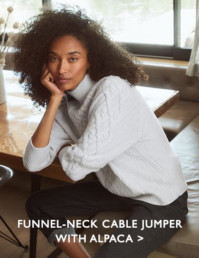 Funnel-Neck Cable Jumper With Alpaca