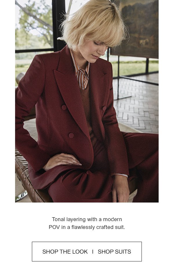 Tonal layering with a modern POV in a flawlessly crafted suit. - [SHOP THE LOOK] - [SHOP SUITS]