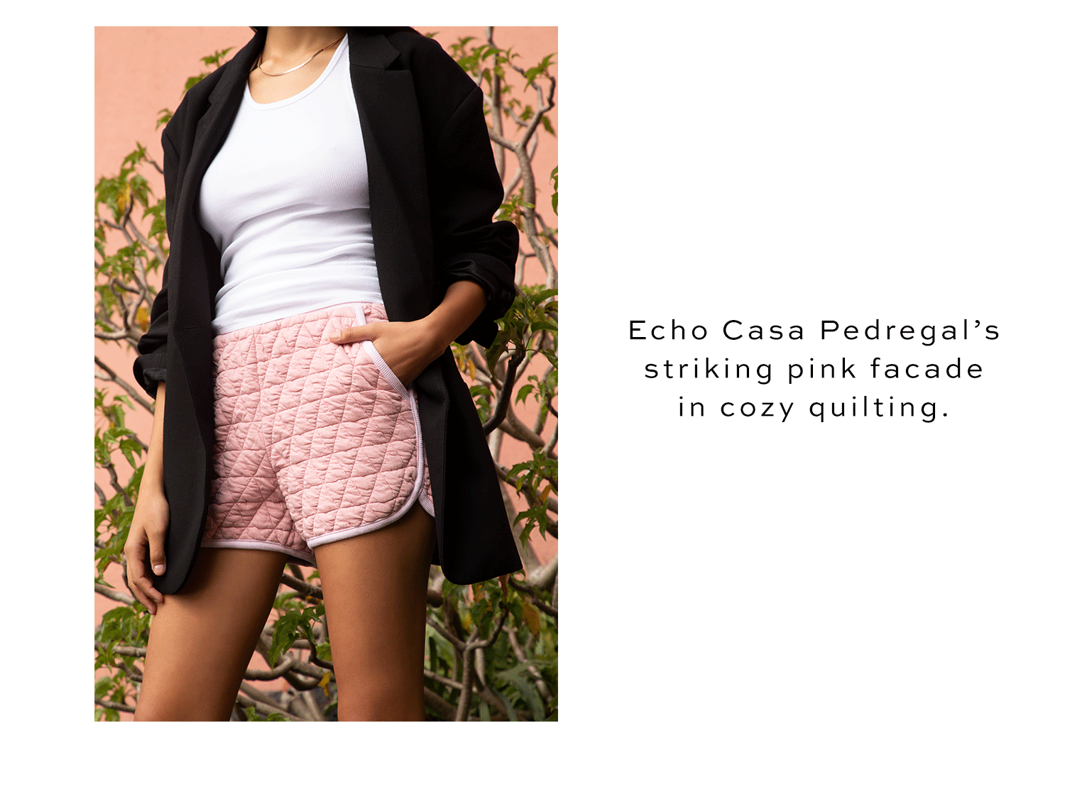 Quilted Knit Track Short in Chalk Pink
