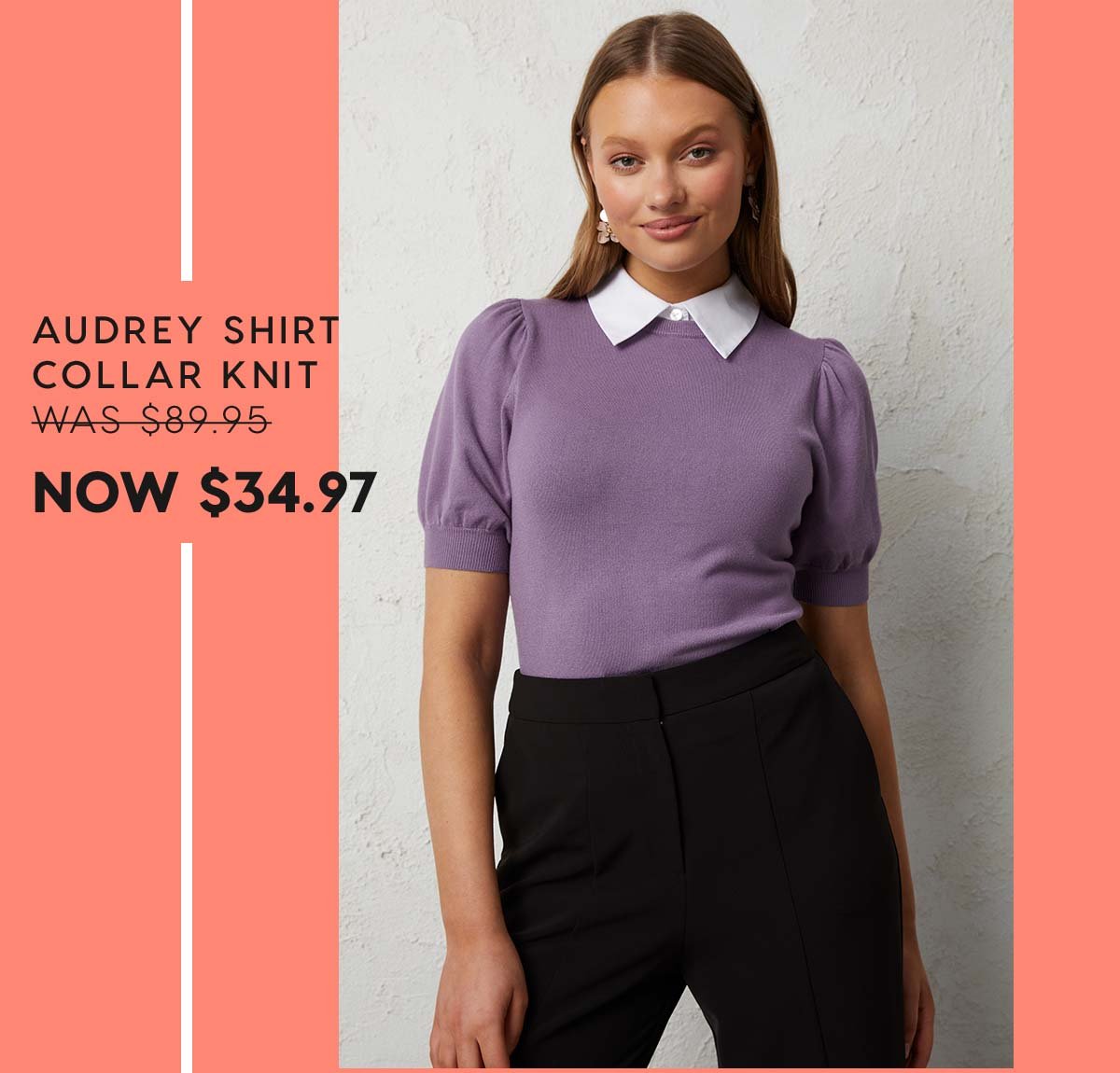 Audrey Shirt Collar Knit  WAS $89.95 NOW $41.97