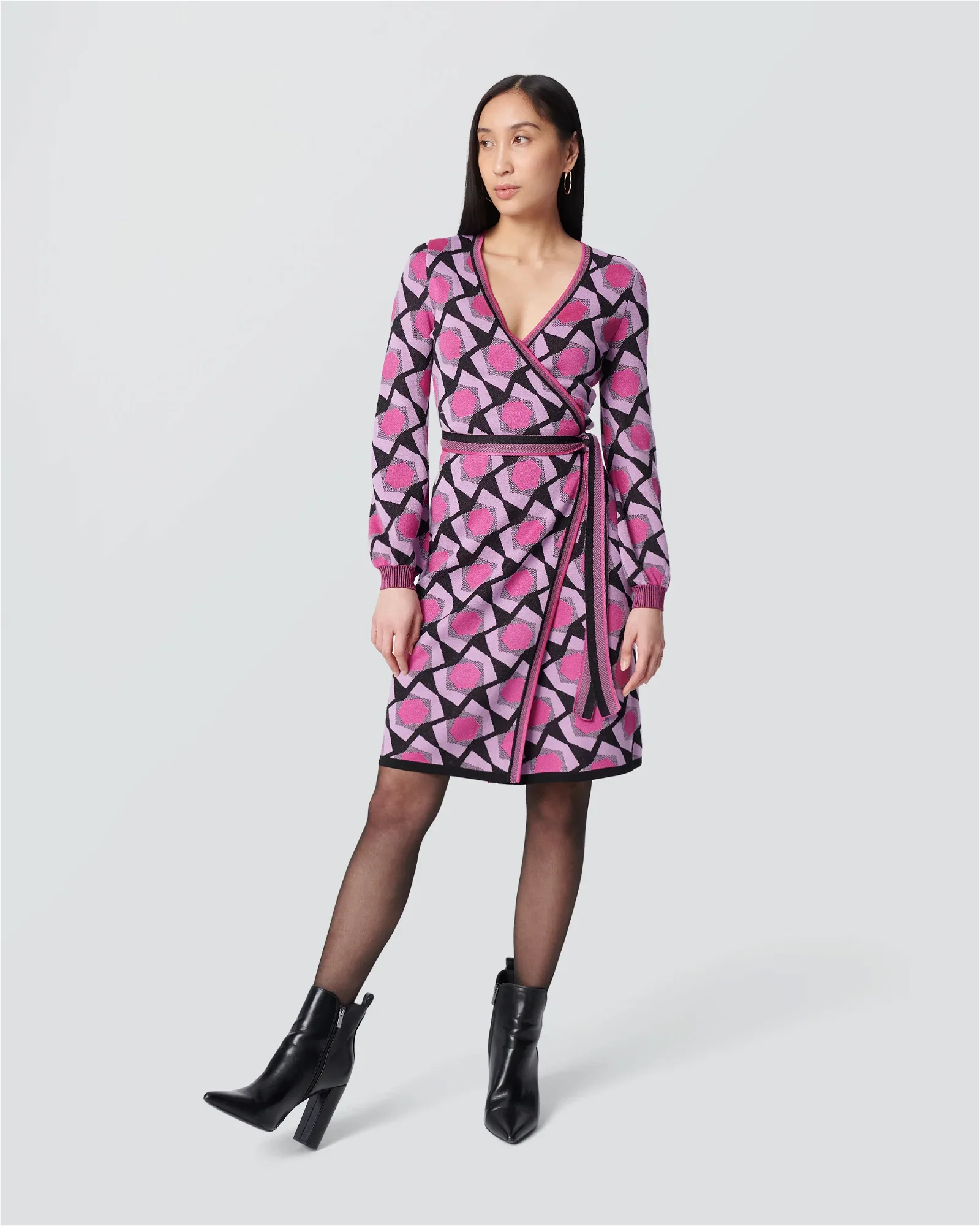 Image of Alexia Knit Jacquard Mini Wrap Dress