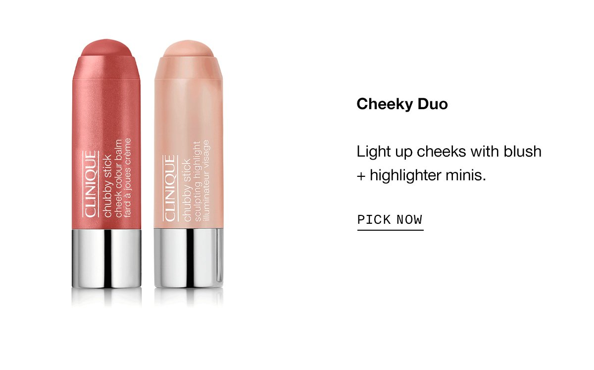 Cheeky Duo Light up cheeks with blush + highlighter minis. PICK NOW
