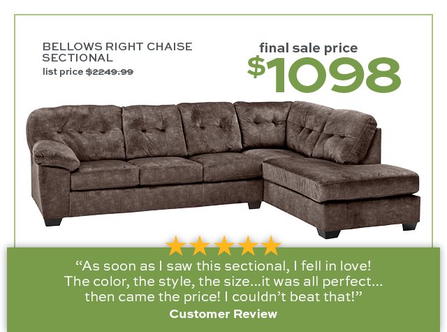 Bellows Right Chaise Sectional – $1098!