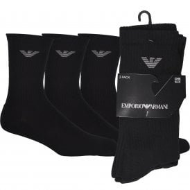 3-Pack Eagle Logo Sports Socks, Black