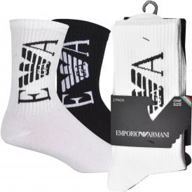 2-Pack Eagle Logo Sports Socks, White/Black