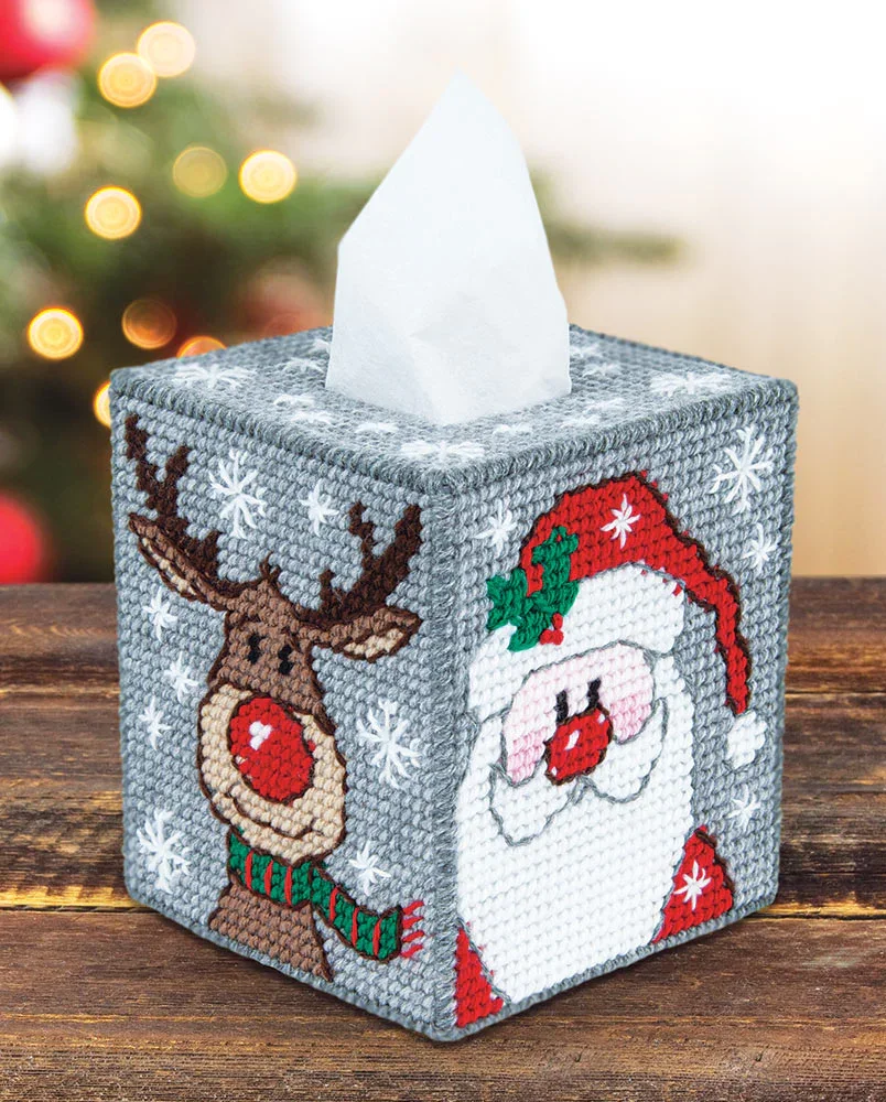 Merry & Bright Tissue Box Cover Plastic Canvas Kit