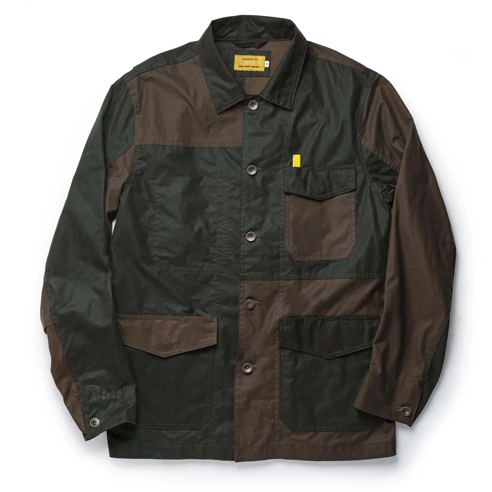 Image of The Task Jacket in Waxed Khaki and Olive Patchwork