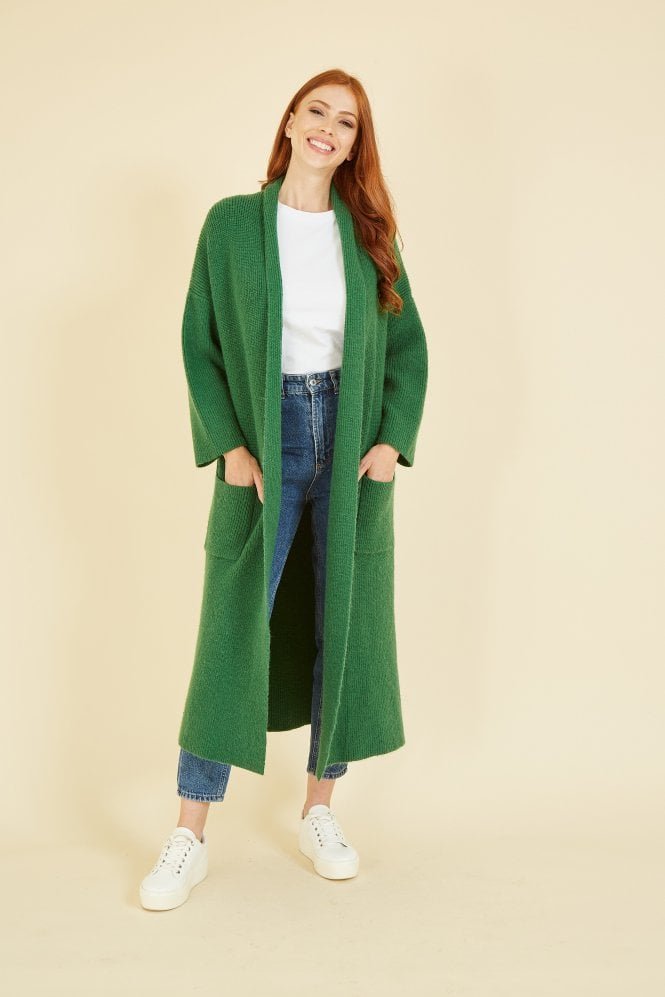 Yumi Green Knitted Maxi Cardigan With Pockets