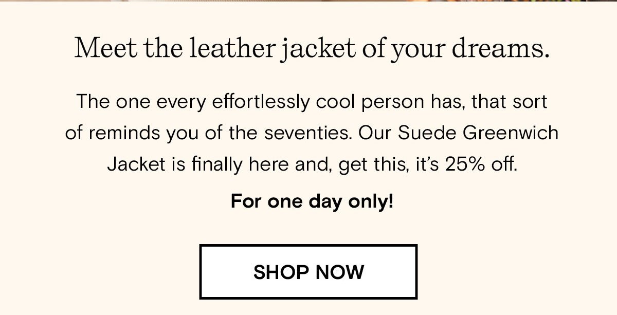 This leather jacket is inspired by the 70s and is 25% off today only!