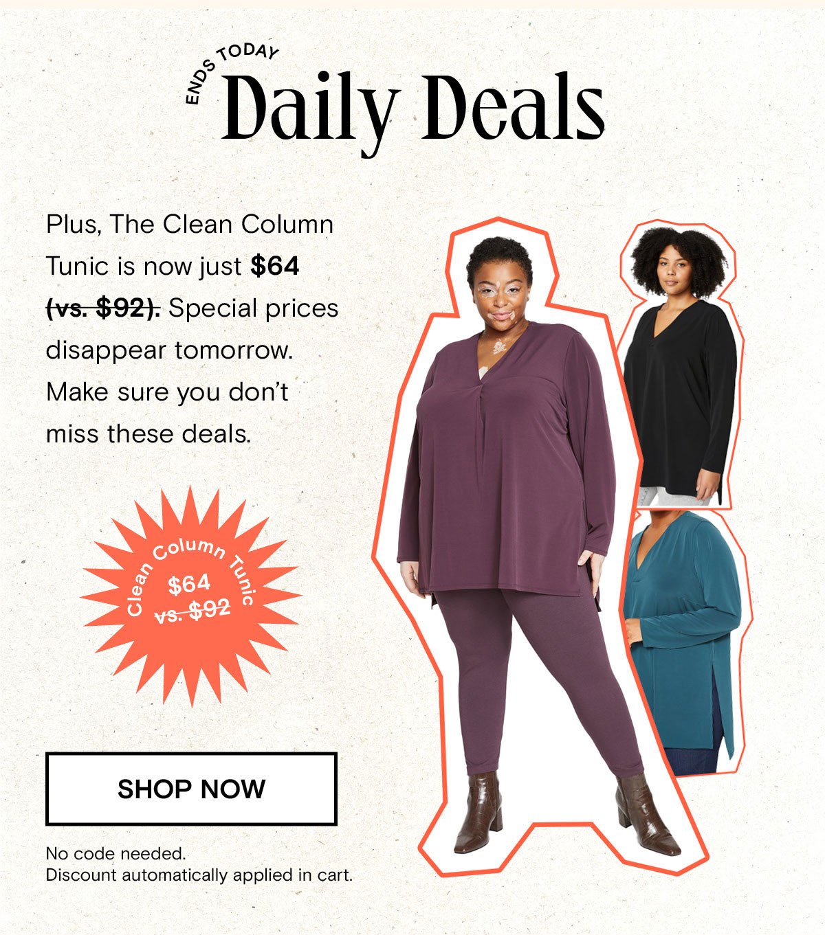 Get the clean column tunic for $64 today only!