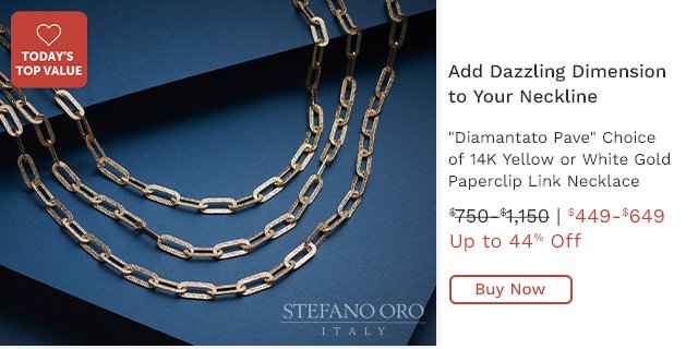 203-788 - Stefano Oro "Diamantato Pave" 14K Gold Semi-Solid Paperclip Link Necklace