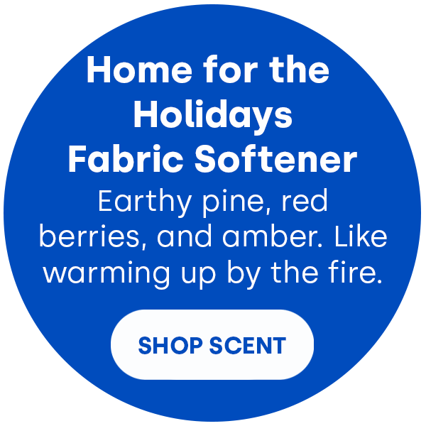 home for the holidays Fabric Softener. Earthy pine, red berries, and amber. Like warming up by the fire. Shop scent