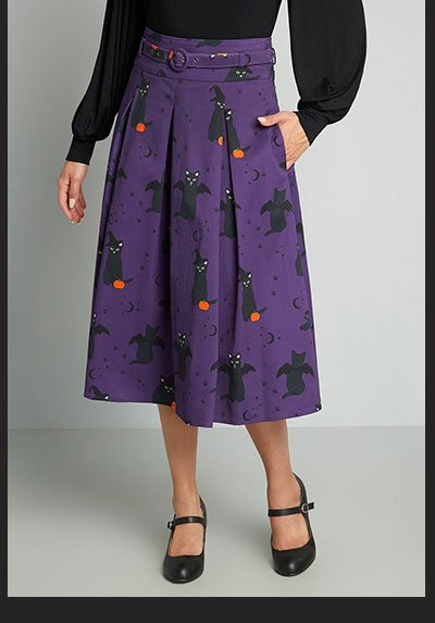ModCloth x Collectif Cats-Only Costume Party Swing Skirt