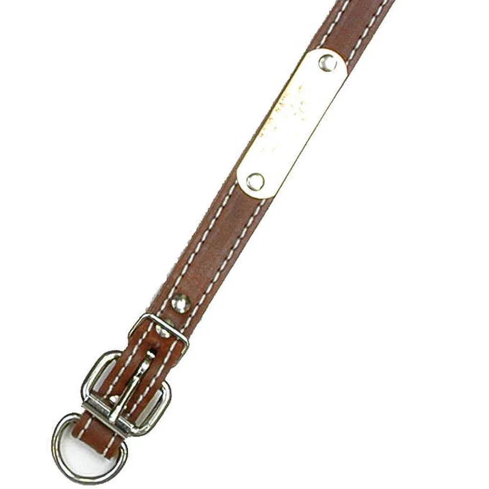 DOUBLE PLY 3/4" WIDE STITCHED LEATHER DOG COLLAR - D-RING IN FRONT