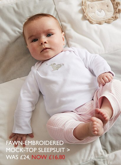 Fawn-Embroidered Mock-Top Sleepsuit
