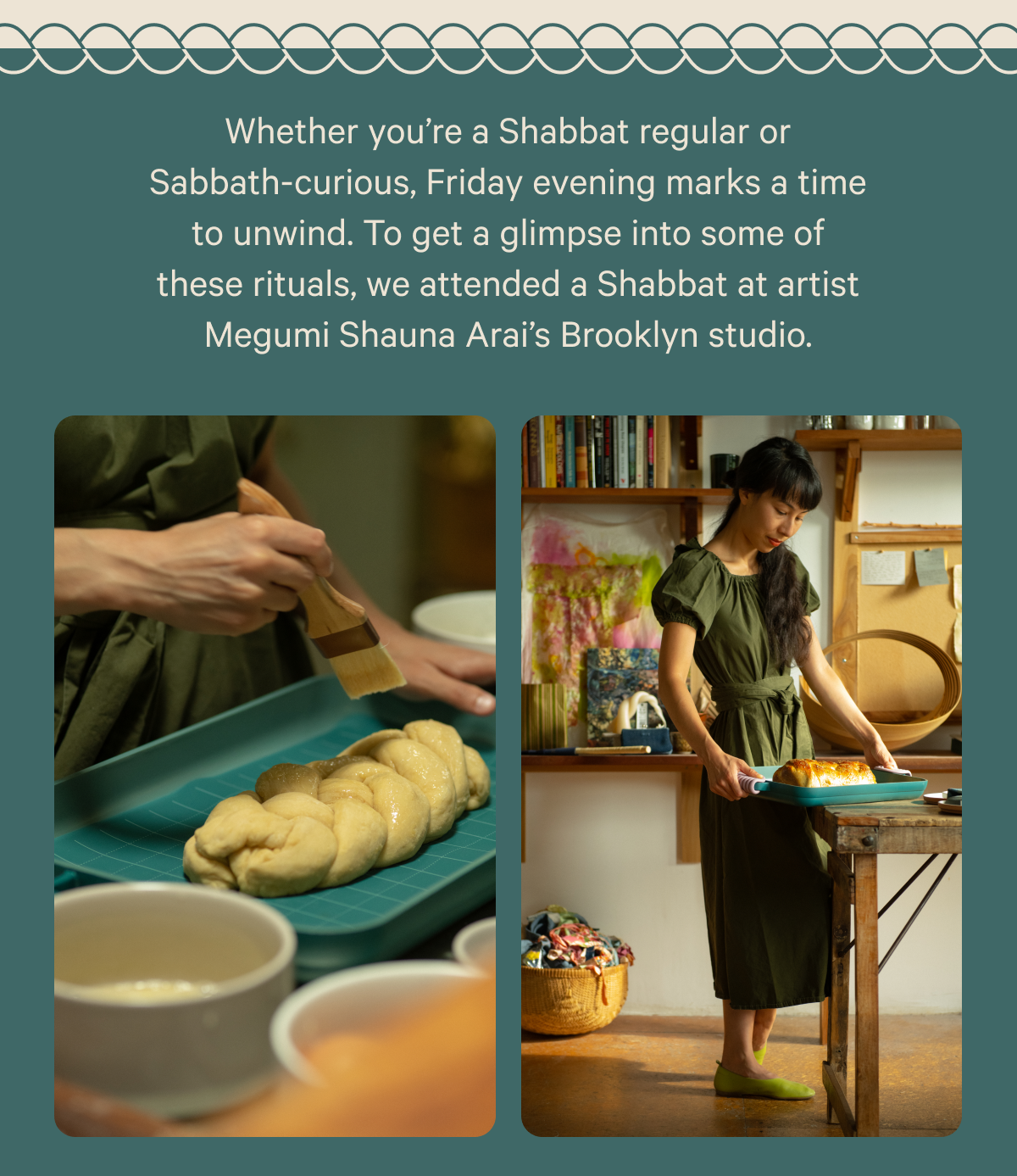 Whether you’re a Shabbat regular or Sabbath-curious, Friday evening marks a time to unwind. To get a glimpse into some of these rituals, we attended a Shabbat at artist Megumi Shauna Arai’s Brooklyn studio.