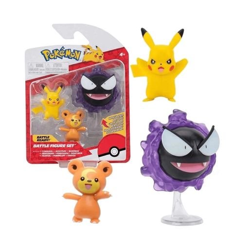 Bonecos de Ação Pokémon - Pikachu Teddiursa e Gastly - Sunny - 106907