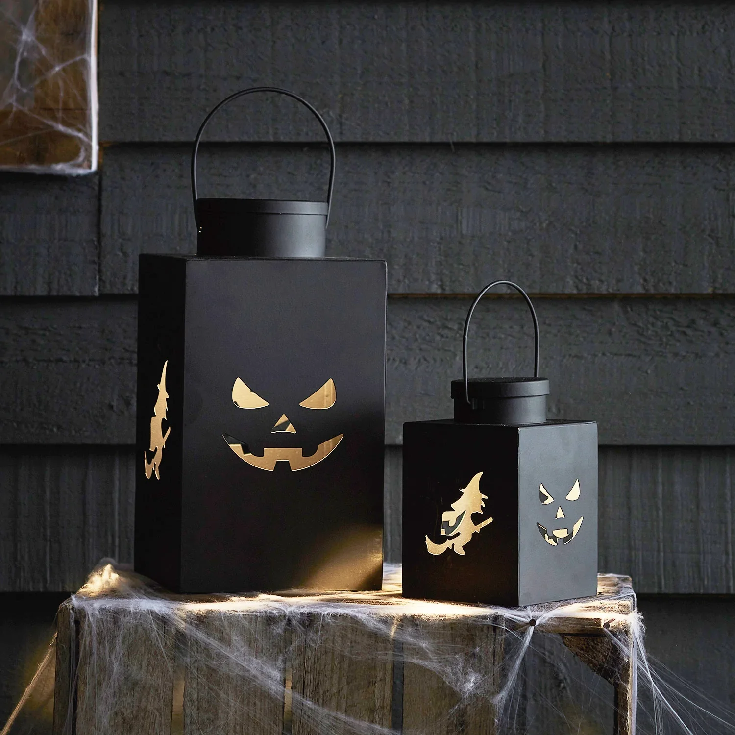Image of Duo de Lanternes d'Halloween en Métal Noir pour l'Extérieur