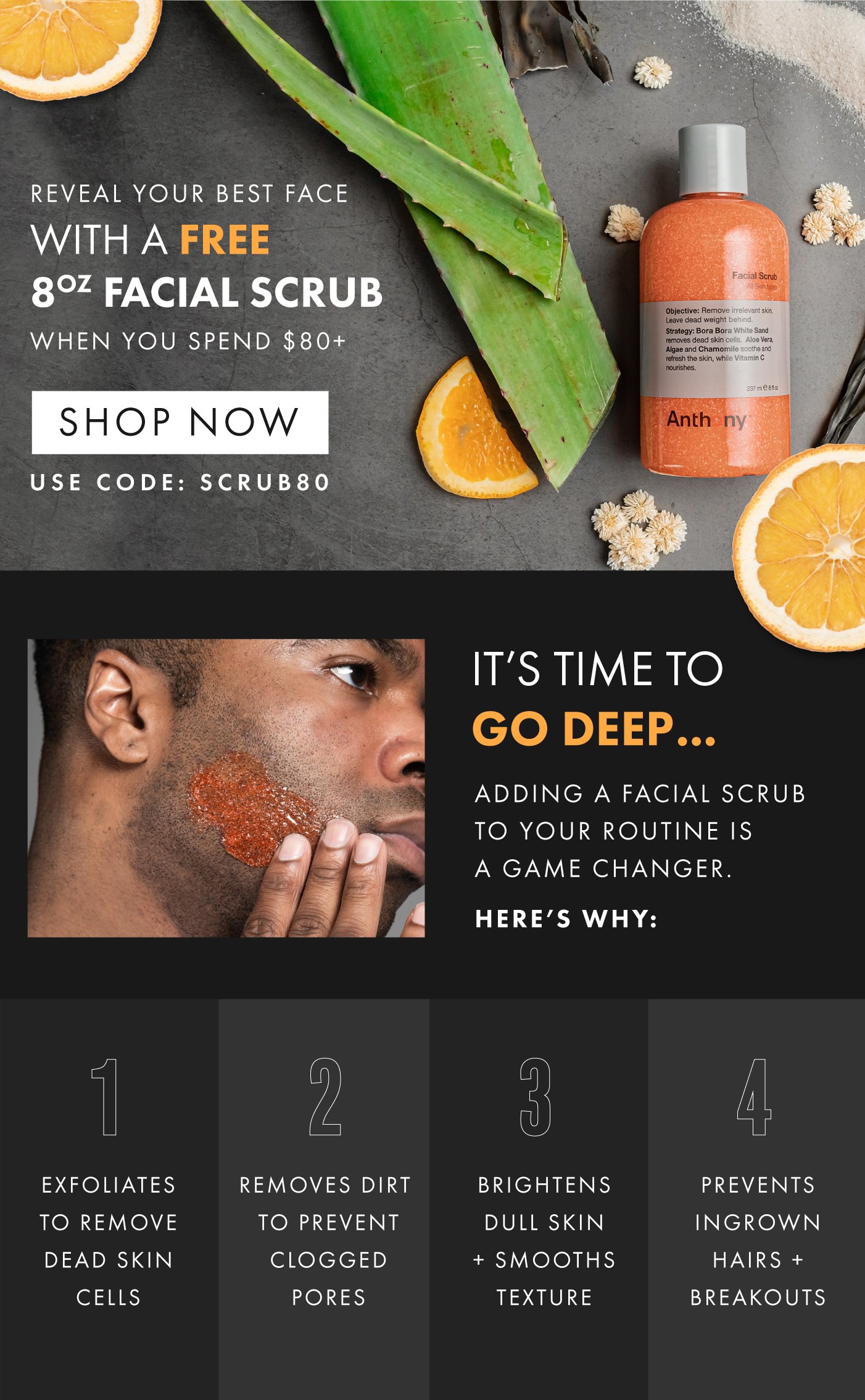 Reveal your best face with a free 8oz facial scrub
