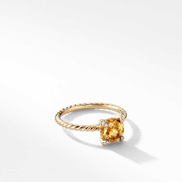 Châtelaine® Ring in 18K Yellow Gold with Citrine and Pavé Diamonds, 7mm