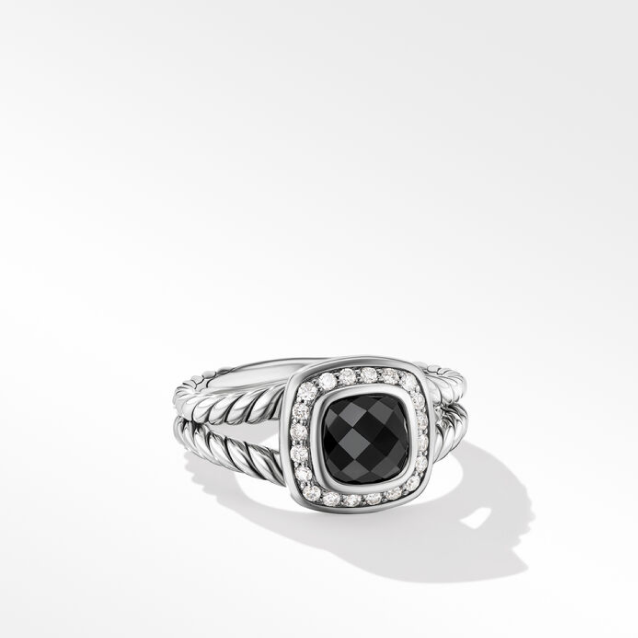 Petite Albion® Ring with Black Onyx and Pavé Diamonds, 11.8mm