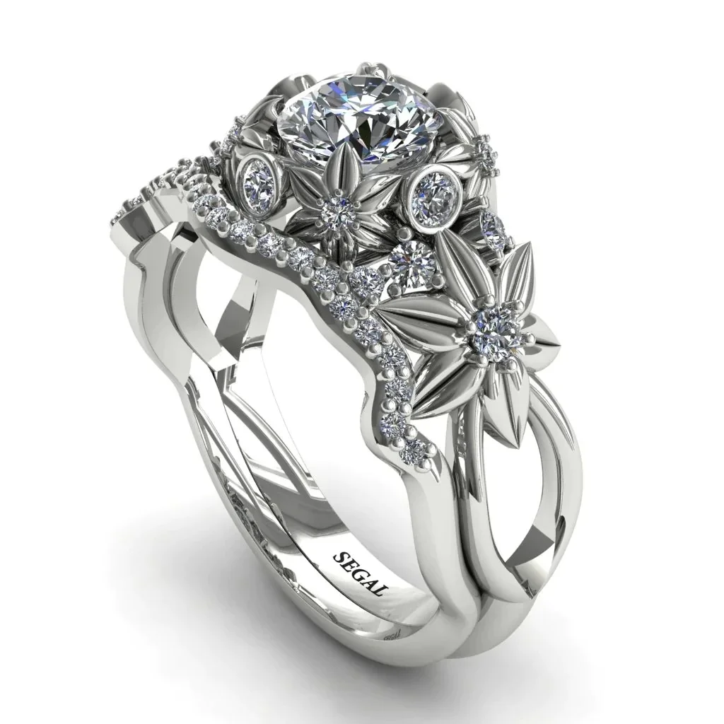 Image of Flowers And Branches Bridal Set Diamond Ring - Katherine no. 3