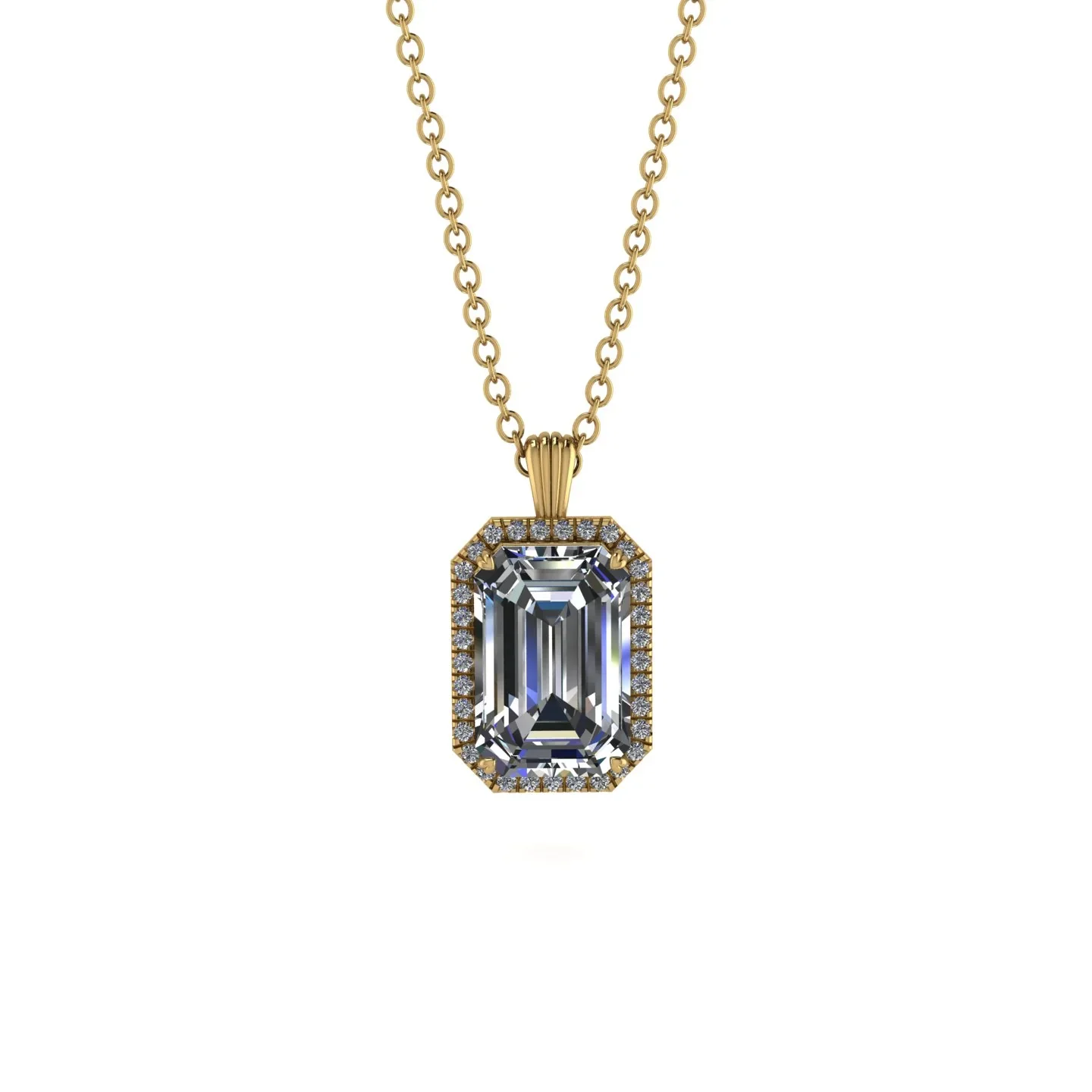 Image of Halo Emerald Cut Diamond Necklace - Izabella No. 1