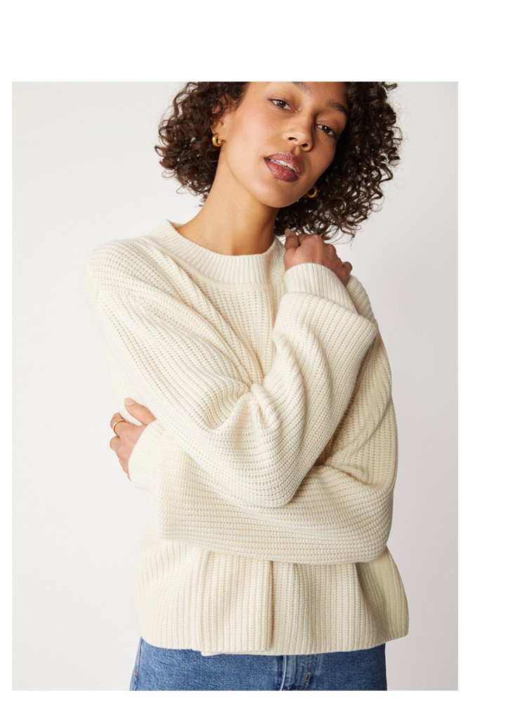Ribbed Cashmere Tall Collar Sweater in Cream