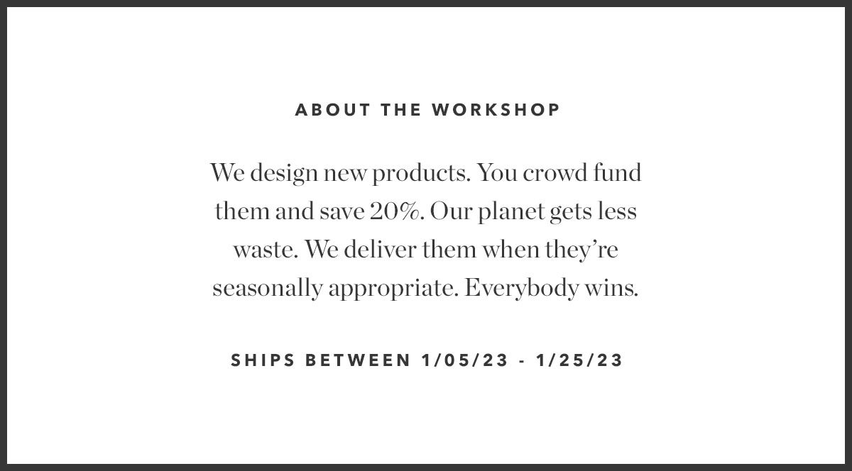 About the Workshop: We design new products. You crowd fund them and save 20%.