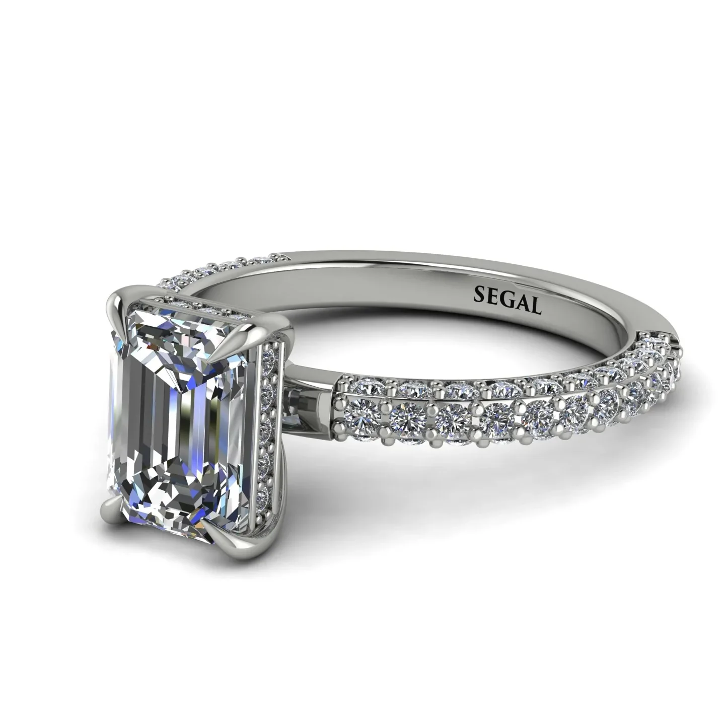 Image of Hidden Halo Emerald Cut Diamond Engagement Ring - Ximena No. 3