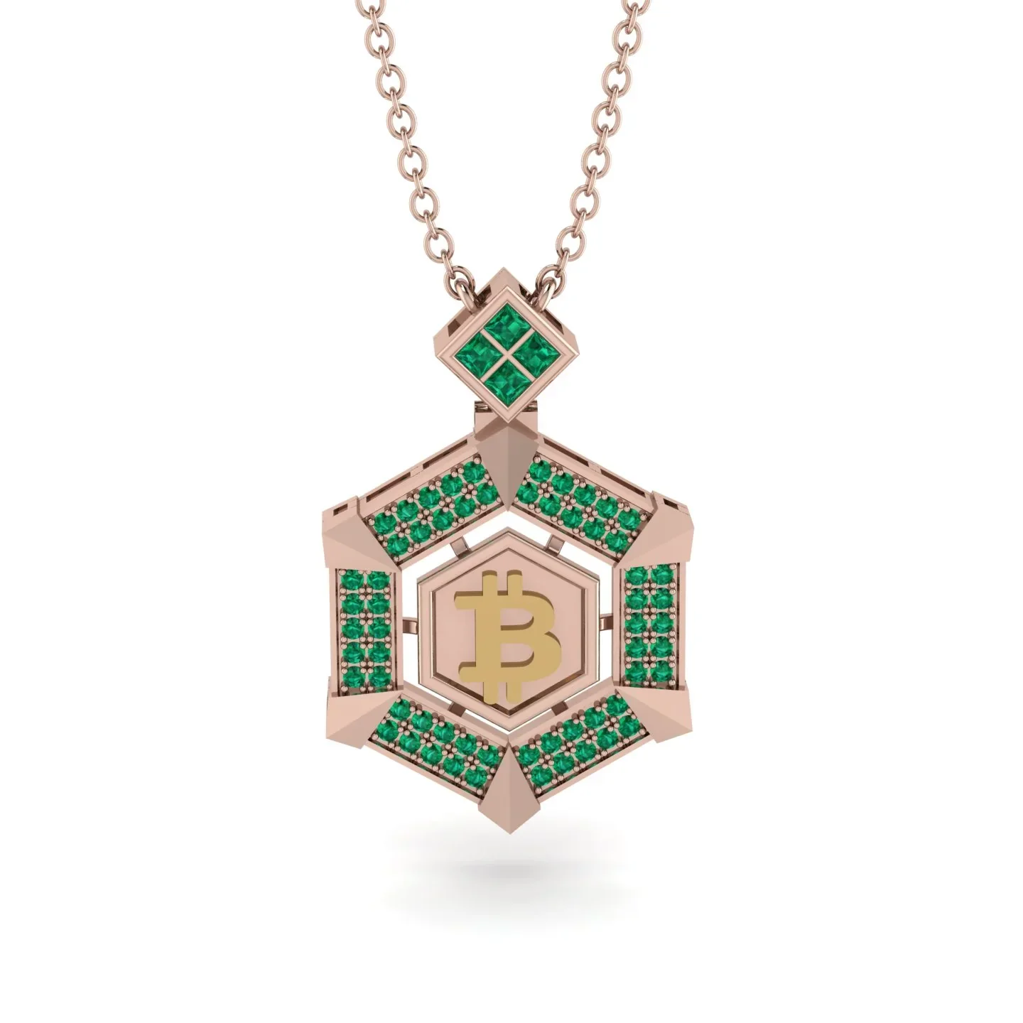 Image of Hexagon Emerald Bitcoin Pendant - Jeremiah No. 11