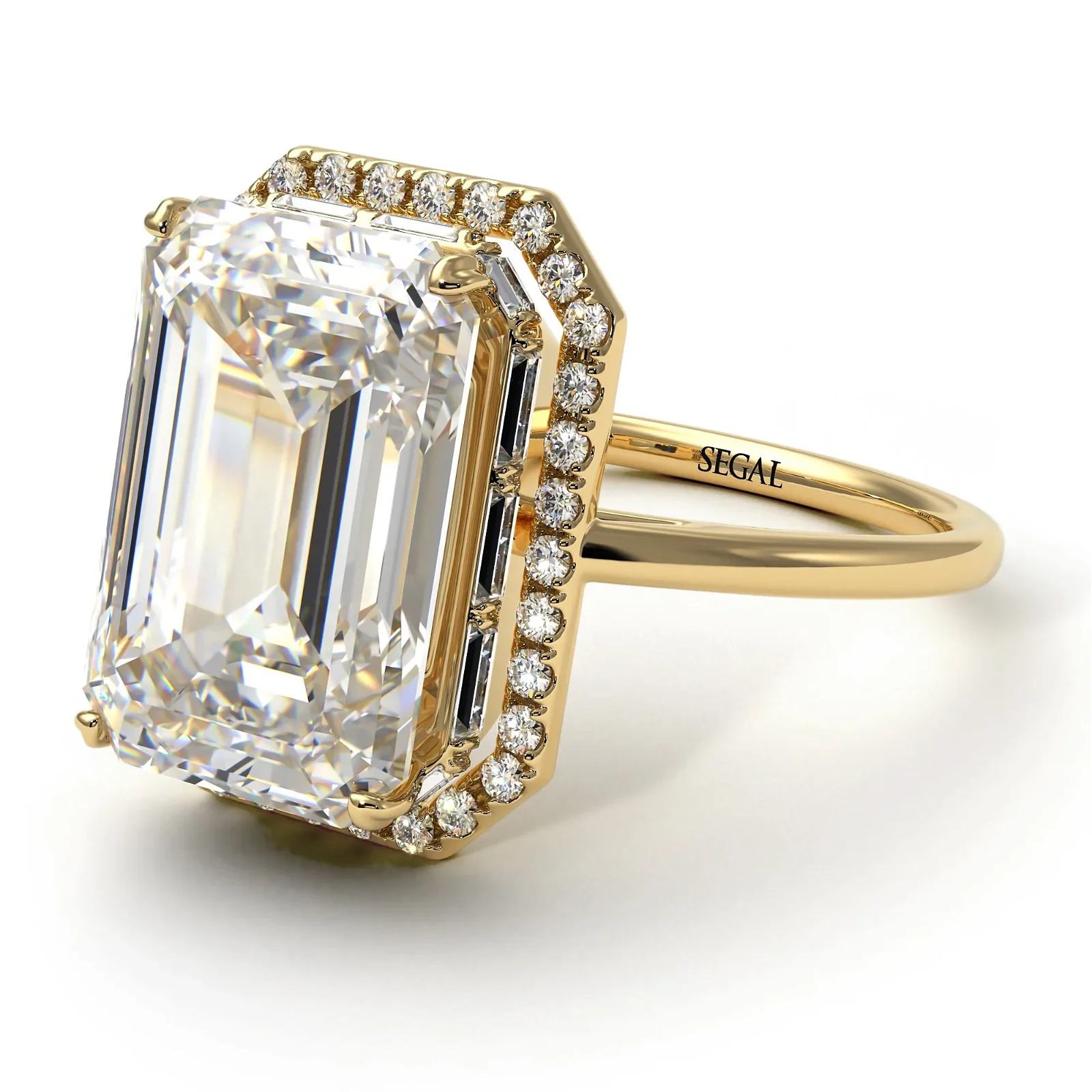 Image of Halo Emerald Cut Diamond Ring With Hidden Diamonds - Rowan No. 1