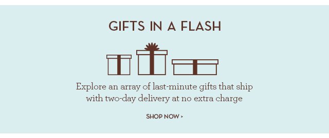 Gifts in a Flash - Explore an array of last-minute gifts that ship with two-day delivery at no extra charge.