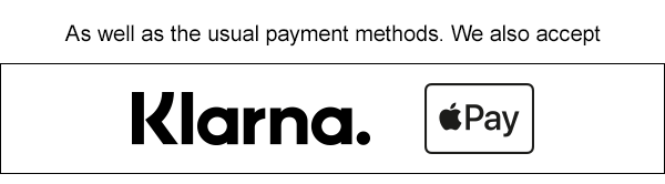 As well as the usual payment methods, we also accept klarna and apple pay.