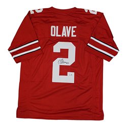 Chris Olave Autographed Signed Ohio State Buckeyes Custom Red Jersey - Beckett Authentic
