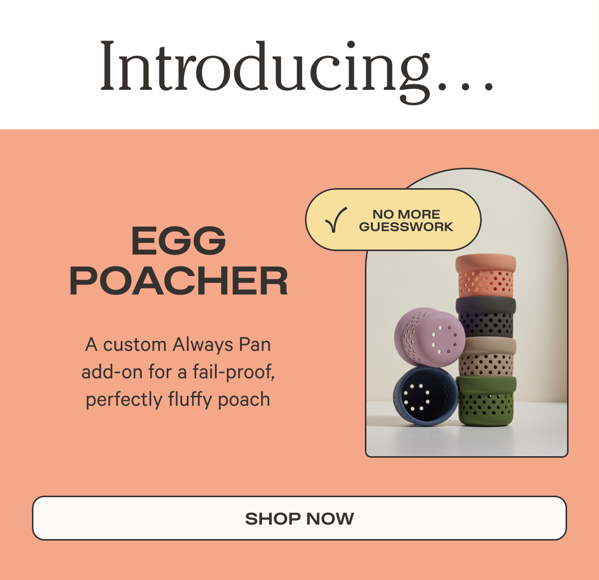 Introducing... Egg Poacher  A custom Always Pan add-on for a fail-proof, perfectly fluffy poach | Shop Now