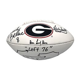 Buck Belue & Lindsay Scott Autographed Signed Georgia Bulldogs White Panel Football with Left 76 Play Design and Run Lindsay Run Inscription - Beckett QR Authentic
