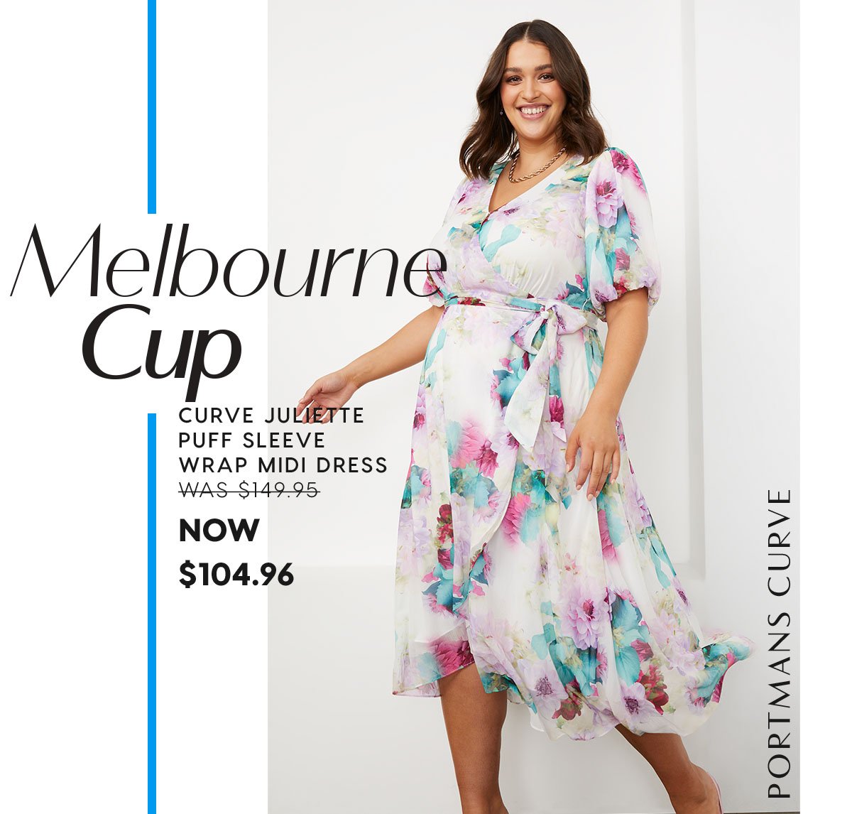 Melbourne Cup. Curve Juliette Puff Sleeve Wrap Midi Dress WAS $149.95 NOW $104.96