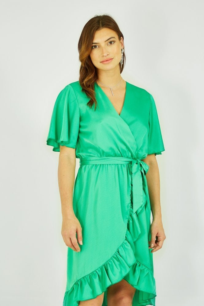 Mela Green Satin Wrap Dress