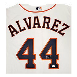 Yordan Alvarez Autographed Signed Houston Astros White Majestic Jersey Size L JSA #192196
