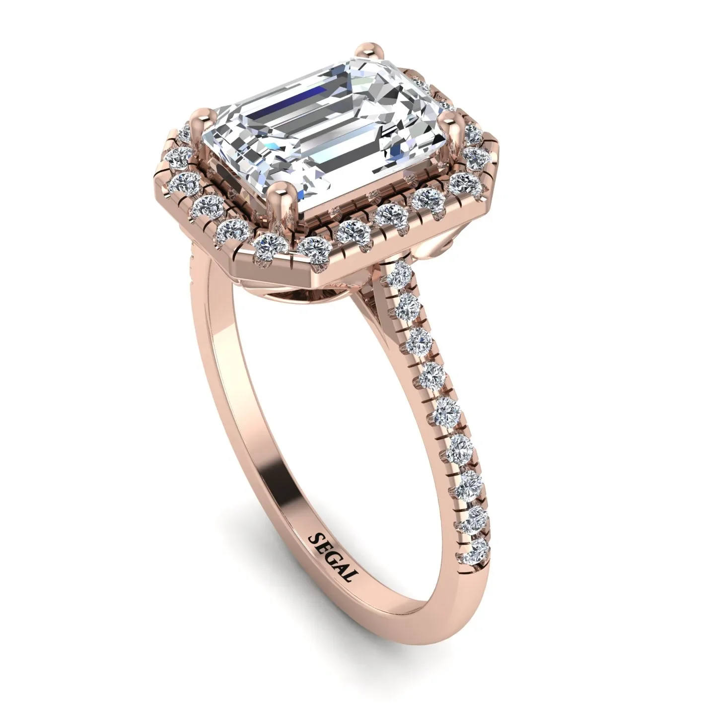 Image of Gorgeous Emerald Cut Diamond Pave Engagement Ring With Hidden Stone - Veronica No. 2