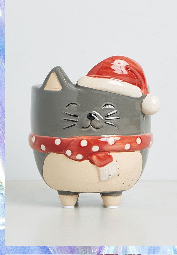 Meowy Little Holiday Ceramic Planter