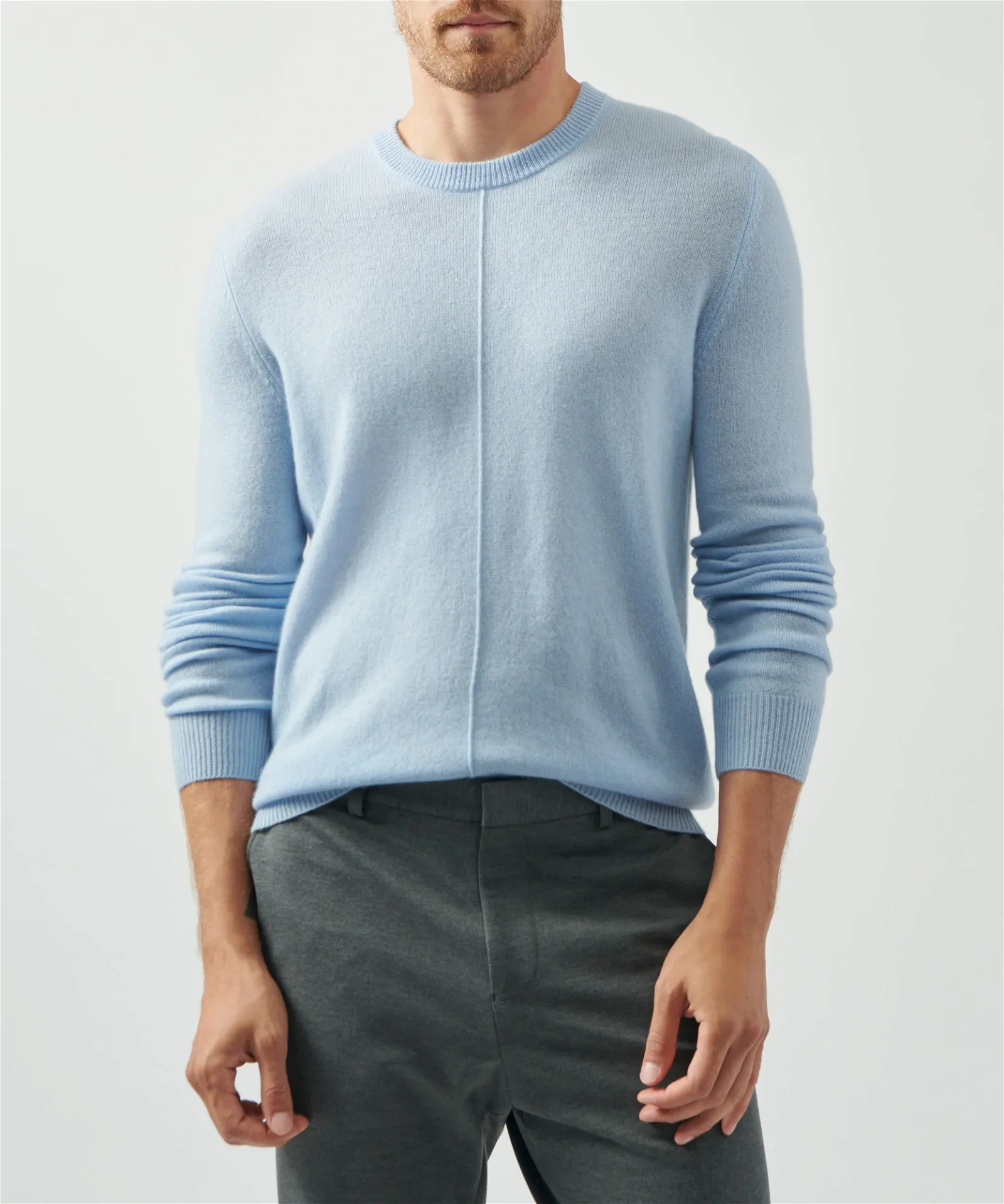 Image of Recycled Cashmere Exposed Seam Crew Neck Sweater - Winter Sky