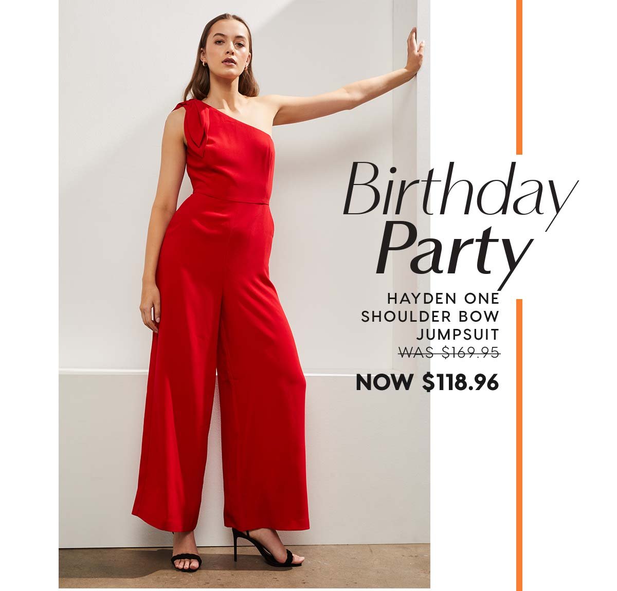 Birthday Party. Hayden One Shoulder Bow Jumpsuit  WAS $169.95 NOW $118.96