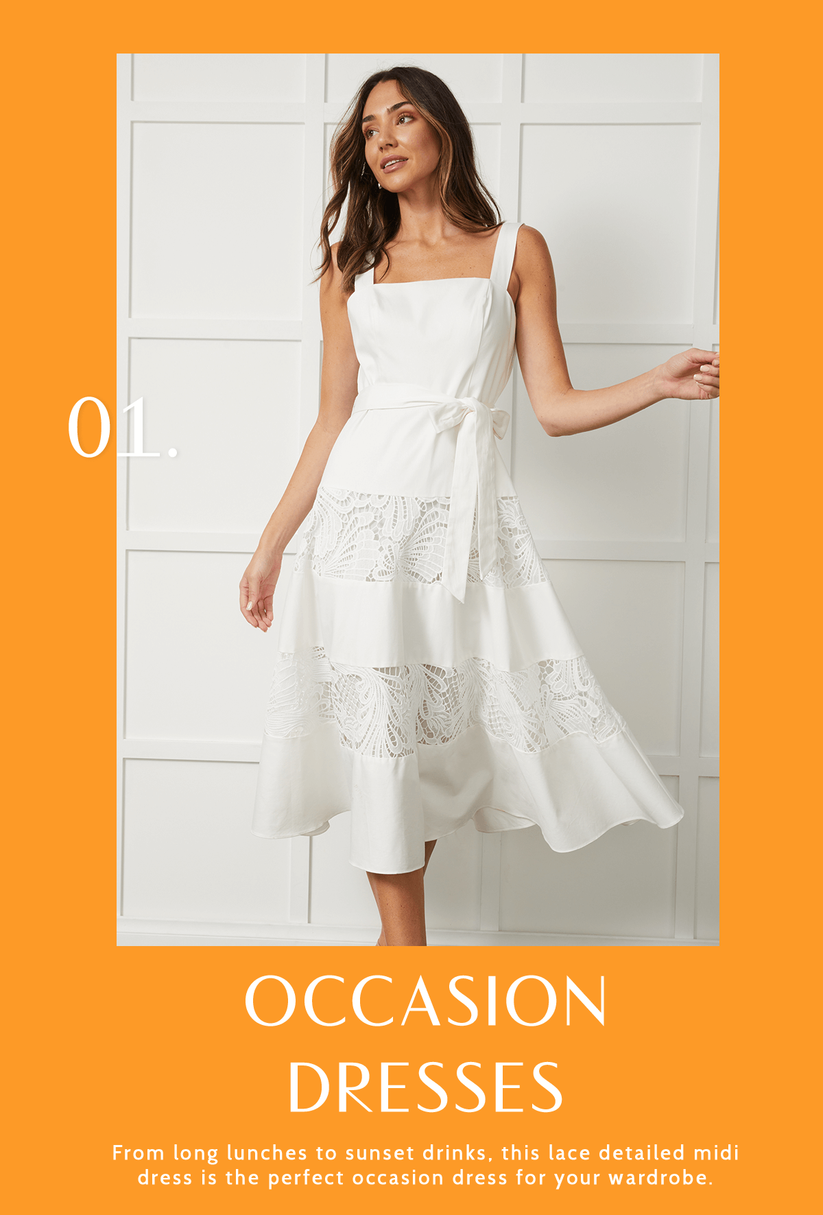 OCCASION DRESSES From long lunches to sunset drinks, this lace detailed midi dress is the perfect occasion dress for your wardrobe. 