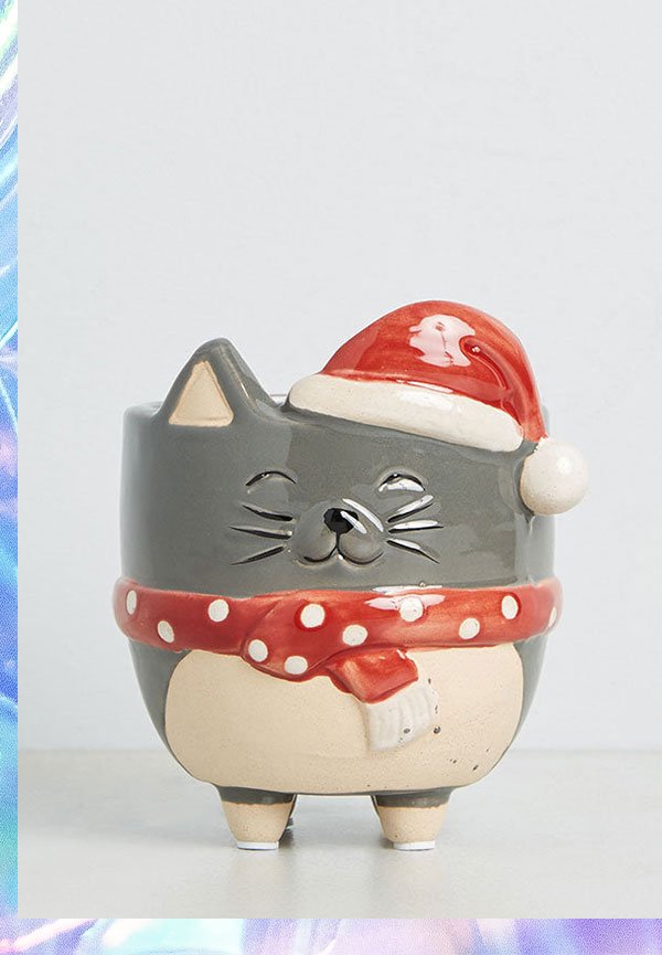 Meowy Little Holiday Ceramic Planter